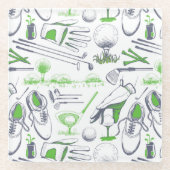 グリーンゴルフアイコンパターン ガラスコースター (正面)