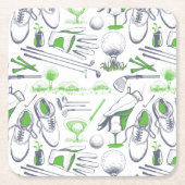 グリーンゴルフアイコンパターン スクエアペーパーコースター (正面)