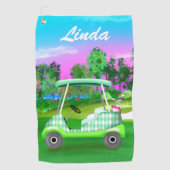 グリーンゴルフダイヤモンドサンセットコースパーソナライズタオル ゴルフタオル (正面)