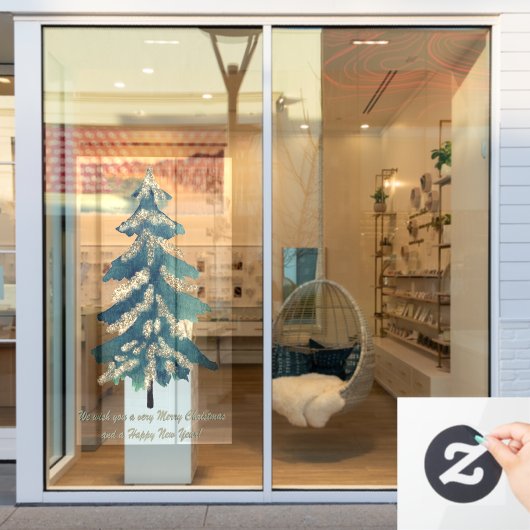 グリーンゴールデンウォーター色クリスマスツリー ウィンドウサイン (店舗窓)
