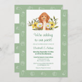 グリーンゴールデンドードルドッグベビーシャワー招待状 招待状 (正面/裏面)