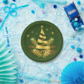 グリーンゴールデン葉ズスタークリスマスツリー ペーパープレート (パーティー)
