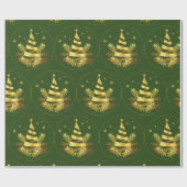 グリーンゴールデン葉ズスタークリスマスツリー ラッピングペーパー (フラット)