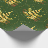 グリーンゴールデン葉ズスタークリスマスツリー ラッピングペーパー (角)