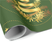 グリーンゴールデン葉ズスタークリスマスツリー ラッピングペーパー (ロールコーナー)