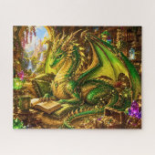 グリーンゴールドのドラゴンと本とコーヒー ジグソーパズル (横)