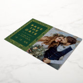 グリーンゴールドのフォイル写真Save The Dateカード 箔招待状 (回転した状態)