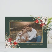 グリーンゴールドのポインセチアの実の写真クリスマス シーズンカード (スタンド正面)