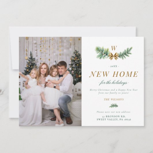 グリーンゴールドの弓が動く家族のモノグラム 2枚の写真 シーズンカード (正面)