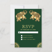グリーンゴールドの民族風エレファント インド風RSVP 出欠カード (正面)
