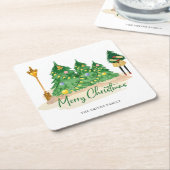 グリーンゴールドの水彩クリスマスツリー スクエアペーパーコースター (アングル)