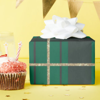 グリーンゴールドの祭りの幾何学模様のタータンチェックのクリスマス包装 ラッピングペーパー