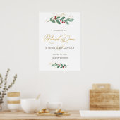 グリーンゴールドの葉の彩りのリハーサルディナー ウェルカムサイン ポスター (キッチン)