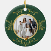 グリーンゴールドの輝きのシーズンクリスマスの陶器 セラミックオーナメント (裏面)