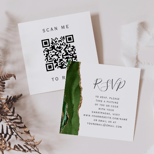 グリーンゴールドアゲートの結婚式QRコードRSVP エンクロージャーカード