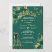 グリーンゴールドエメラルドローズフローラルバタフライキンセアニエラ 招待状 (正面)