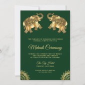 グリーンゴールドエレファント インド ヘンナ メンディ セレモニー 招待状 (正面)