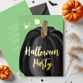 グリーンゴールドスクリプトパンプキンハロウィンパーティーホイル 箔招待状