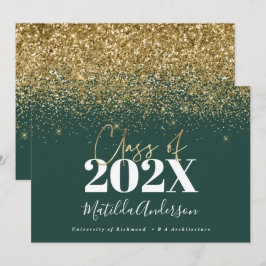 グリーンゴールドスクリプト モダンエレガント 卒業 招待状