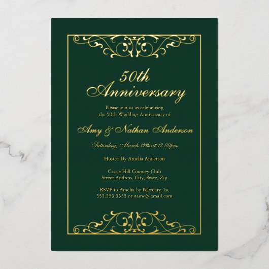 グリーンゴールドスワール50周年記念結婚式 箔招待状 (正面)