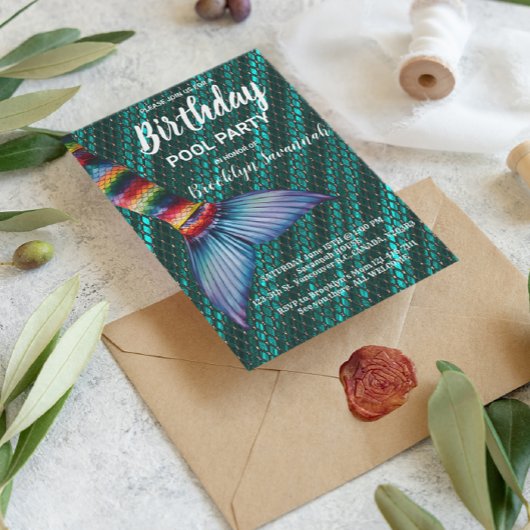 グリーンゴールドターコイズマーメイドテイルプールパーティー ポストカード