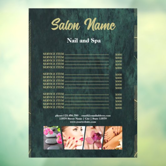 グリーンゴールドビューティーネイルサロン料金表メニュー ウィンドウサイン (シート3)