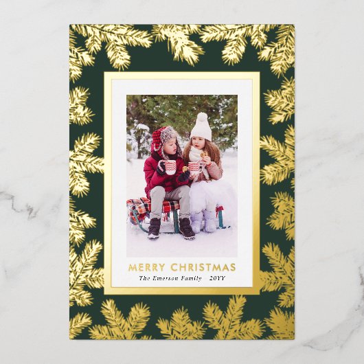 グリーンゴールドフォイルフォトホリデーカード 箔シーズンカード (正面)