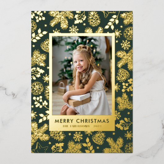 グリーンゴールドフォイルホリデーカード 箔シーズンカード (正面)
