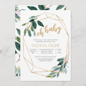 グリーンゴールドベイビーシャワー 招待状 (正面/裏面)