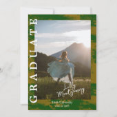 グリーンゴールドマーブル写真卒業発表 招待状 (正面)