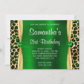 グリーンゴールドレパードホイルジェムハート21歳の誕生日 招待状 (正面)