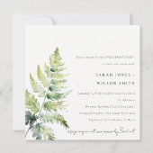 グリーンゴールド水彩色フェルン葉エンゲージメント 招待状 (正面)