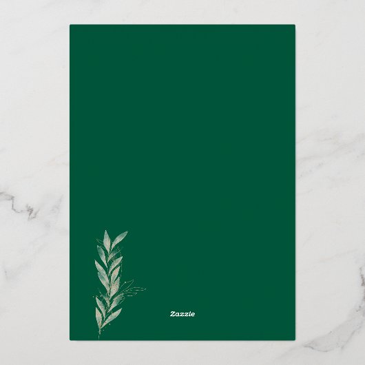 グリーンゴールド箔の水の色のリーフフォトクリスマス 箔シーズンカード (裏面)