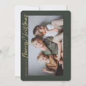 グリーンゴールド シンプル フォト メリークリスマス シーズンカード (正面)