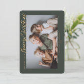 グリーンゴールド シンプル フォト メリークリスマス シーズンカード (スタンド正面)