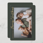 グリーンゴールド シンプル フォト メリークリスマス シーズンカード (正面/裏面)