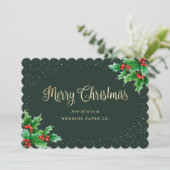 グリーンゴールド ホリー ベリー ビジネス クリスマス カード (スタンド正面)