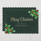 グリーンゴールド ホリー ベリー ビジネス クリスマス カード (正面/裏面)