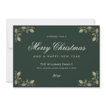 グリーンゴールド メリークリスマス ハッピーニューイヤー カード