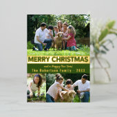 グリーンゴールド メリークリスマス ハッピーニューイヤー 箔シーズンカード (立ち正面)