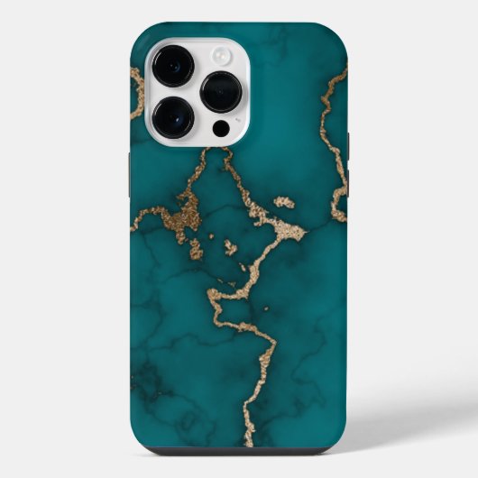 グリーンゴールド モダンマーブル iPhoneケース (裏面)
