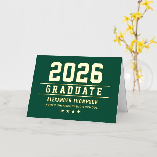 グリーンゴールド ヴァーシティ卒業お礼 2026 箔グリーティングカード (黄色い花)