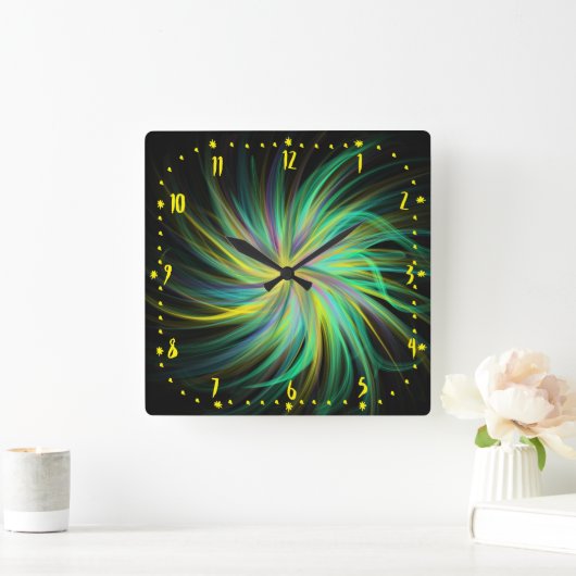 グリーンサイケデリックファンキージャジートリップ(幻覚体験)のような抽象芸術 スクエア壁時計 (ホーム)