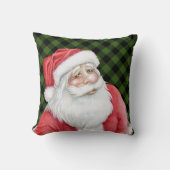 グリーンサイドレッドサイドバッファロープレイドとサンタクロース クッション (正面)