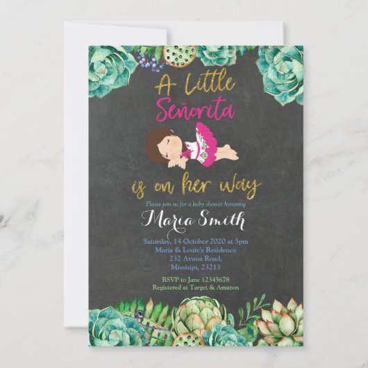 グリーンサクタスフィエスタベビーセノリタベビーシャワー 招待状 (正面)