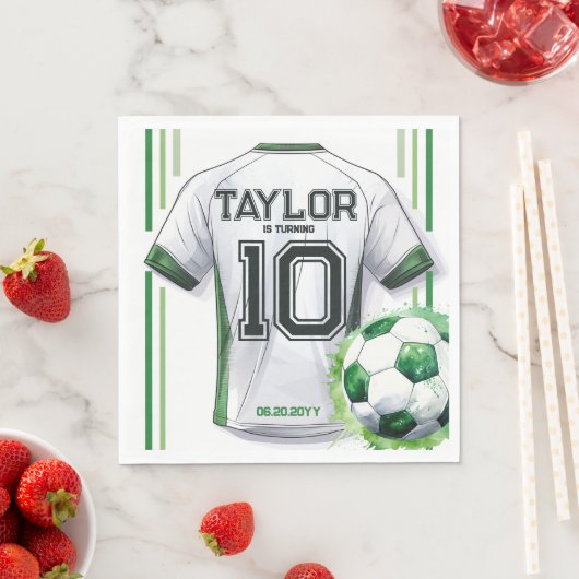 グリーンサッカースポーツボーイジャージー子供の誕生日パーティー スタンダードランチョンナプキン (インサイチュ)