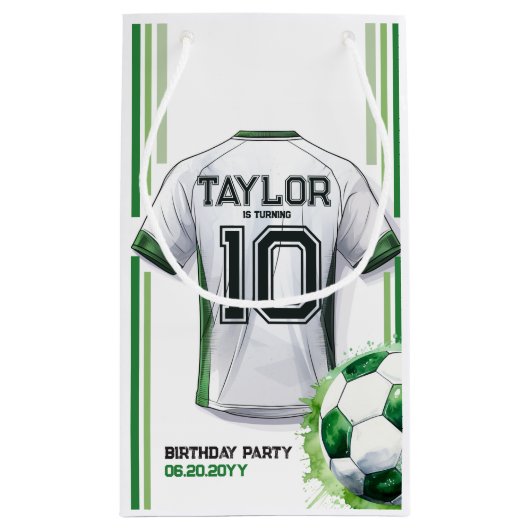 グリーンサッカースポーツボーイジャージー子供の誕生日パーティー スモールペーパーバッグ (裏面)