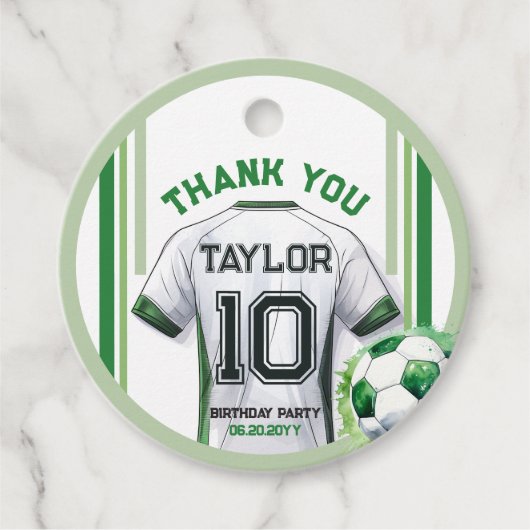 グリーンサッカースポーツボーイジャージー子供の誕生日パーティー フェイバータグ (正面)