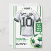 グリーンサッカースポーツボーイジャージー子供の誕生日パーティー 招待状 (正面)