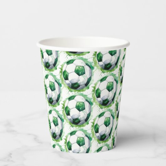 グリーンサッカースポーツボーイジャージー子供の誕生日パーティー 紙コップ (裏面)